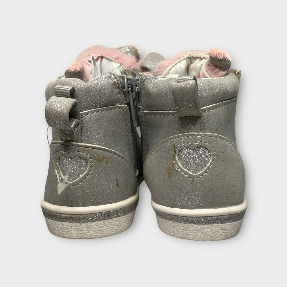 Wonder Nation Gray Glitter Unicorn Pink Faux Fur Shoes